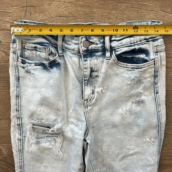 Flying Monkey High Rise Ankle Skinny White Wash Distressed Jeans, Size 29 - Picture 4 of 9